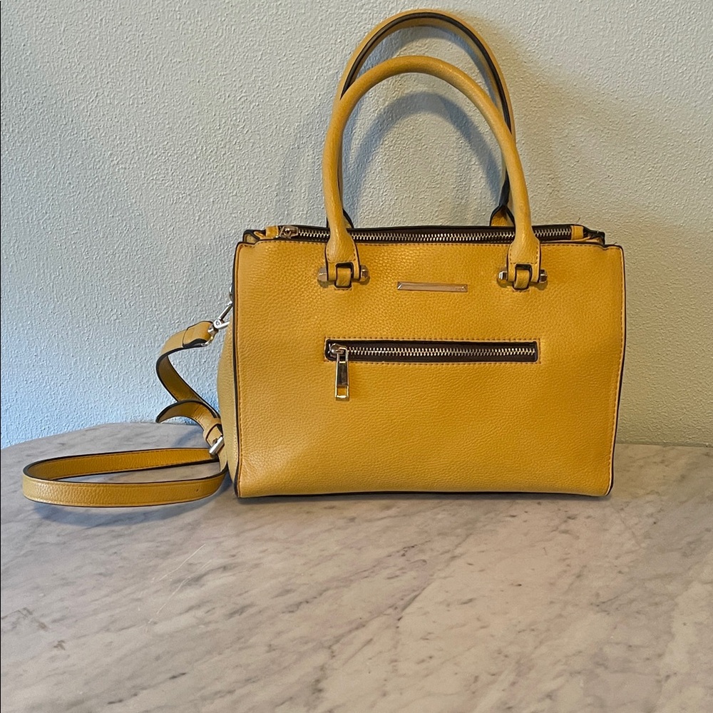 Aldo Mustard Yellow Triple Compartment Satchel Crossbody Handbag
